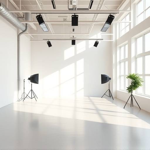 Spacious studio with natural light and cyclorama wall